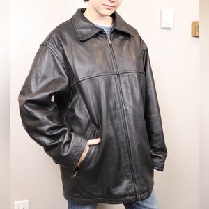 Vintage‎ men’s black leather jacket quilted zippered pockets lined size large